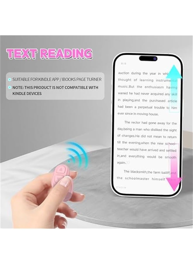 ANKOVO Tiktok Trending Bluetooth Smart Scrolling Ring Kindle App Remote Page Turner with Phone Holder Wireless Camera Shutter Selfie Button - Compatible with iPhone Ipad Android (Light Pink) - Image 3