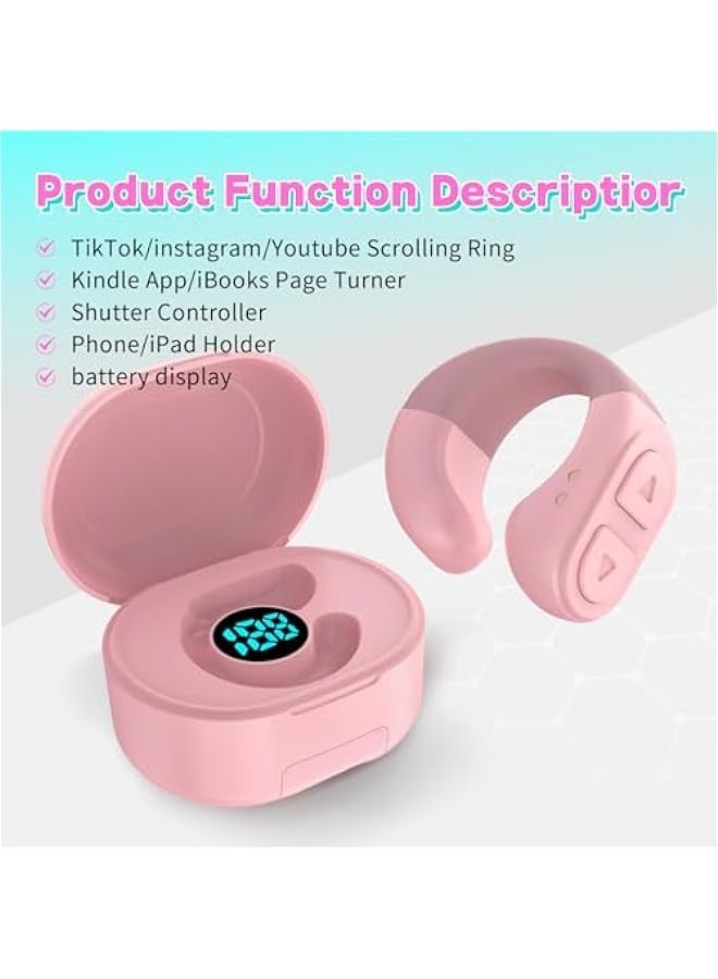 ANKOVO Tiktok Trending Bluetooth Smart Scrolling Ring Kindle App Remote Page Turner with Phone Holder Wireless Camera Shutter Selfie Button - Compatible with iPhone Ipad Android (Light Pink) - Image 5