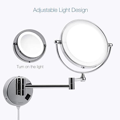 RFV1 Brass LED Light Extending Magnifying Make up & Shaving Mirror 8 Inch Round (with one Side 5X Magnification and Other Side Normal) (LED Mirror (Chrome)) - Image 2