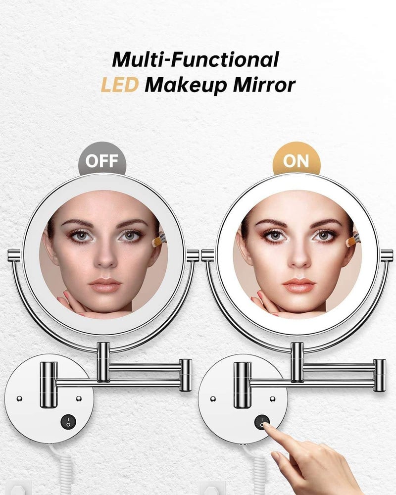 RFV1 Brass LED Light Extending Magnifying Make up & Shaving Mirror 8 Inch Round (with one Side 5X Magnification and Other Side Normal) (LED Mirror (Chrome)) - Image 5
