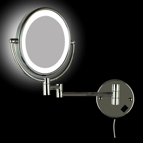 RFV1 Brass LED Light Extending Magnifying Make up & Shaving Mirror 8 Inch Round (with one Side 5X Magnification and Other Side Normal) (LED Mirror (Chrome)) - Image 1