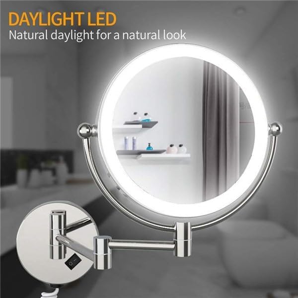 RFV1 Brass LED Light Extending Magnifying Make up & Shaving Mirror 8 Inch Round (with one Side 5X Magnification and Other Side Normal) (LED Mirror (Chrome)) - Image 3
