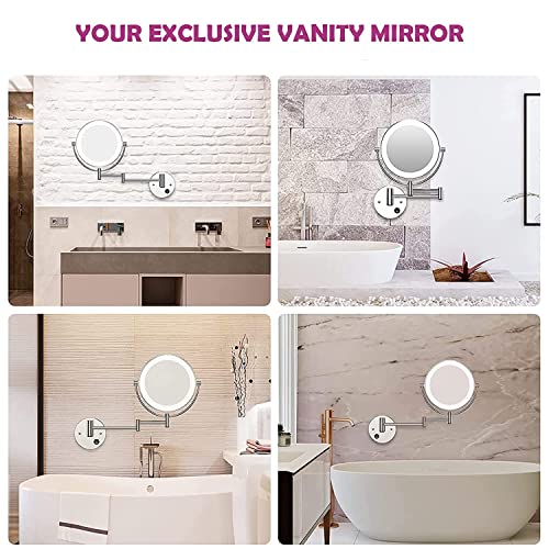 RFV1 Brass LED Light Extending Magnifying Make up & Shaving Mirror 8 Inch Round (with one Side 5X Magnification and Other Side Normal) (LED Mirror (Chrome)) - Image 4