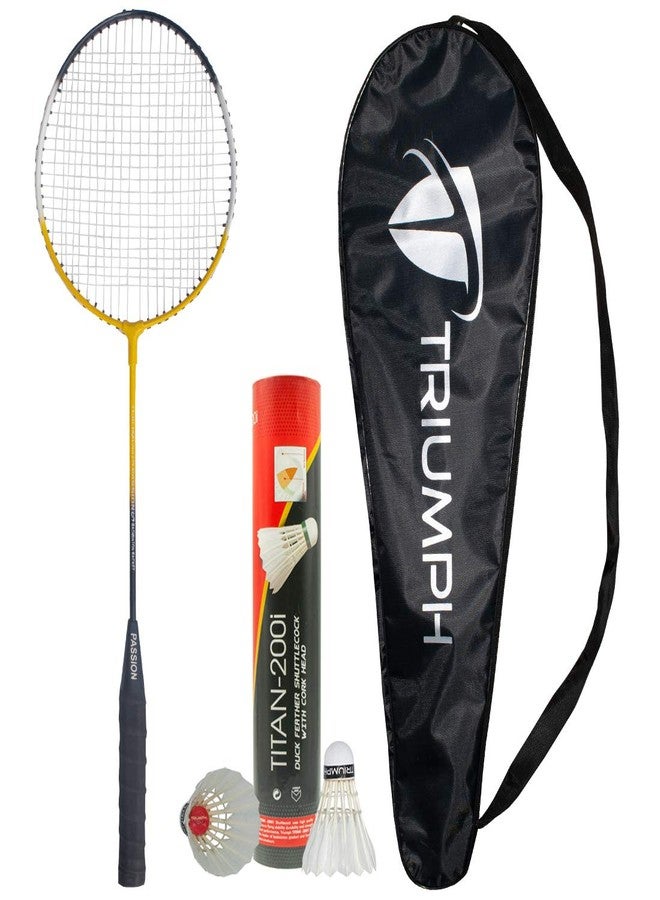 ترايامف مضرب تنس الريشة من تريومف، وكرة تنس الريشة، ومضرب تنس الريشة تريومف باشون قطعة واحدة مع 10 قطع من كرات تنس الريشة تريومف تيتان-200i المصنوعة من ريش البط وغطاء كامل للمضرب - Image 1