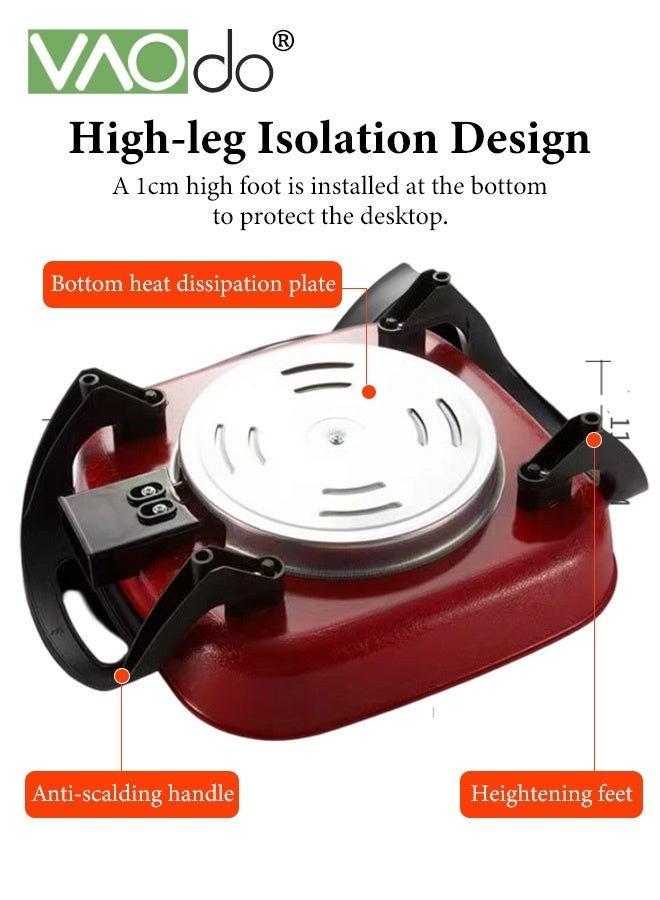 فاو دو مقلاة كهربائية كبيرة السعة سعة 6 لتر، مقلاة سريعة التسخين ومتساوية الحرارة مع غطاء زجاجي مزود بفتحات تهوية، سطح داخلي مقاوم للخدش، مقابض باردة الملمس، قدر كهربائي مربع من سبائك الألومنيوم باللون الأحمر - Image 3