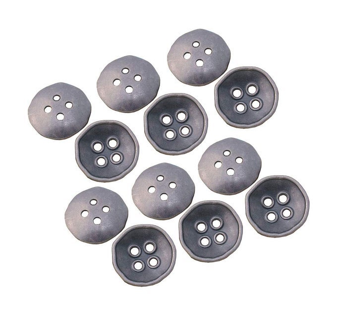 12 PCS ANTIQUE SILVER METAL BUTTONS 4HOLE CRAFT FOR DIYS SEWING EMBELLISHMENT 15MM