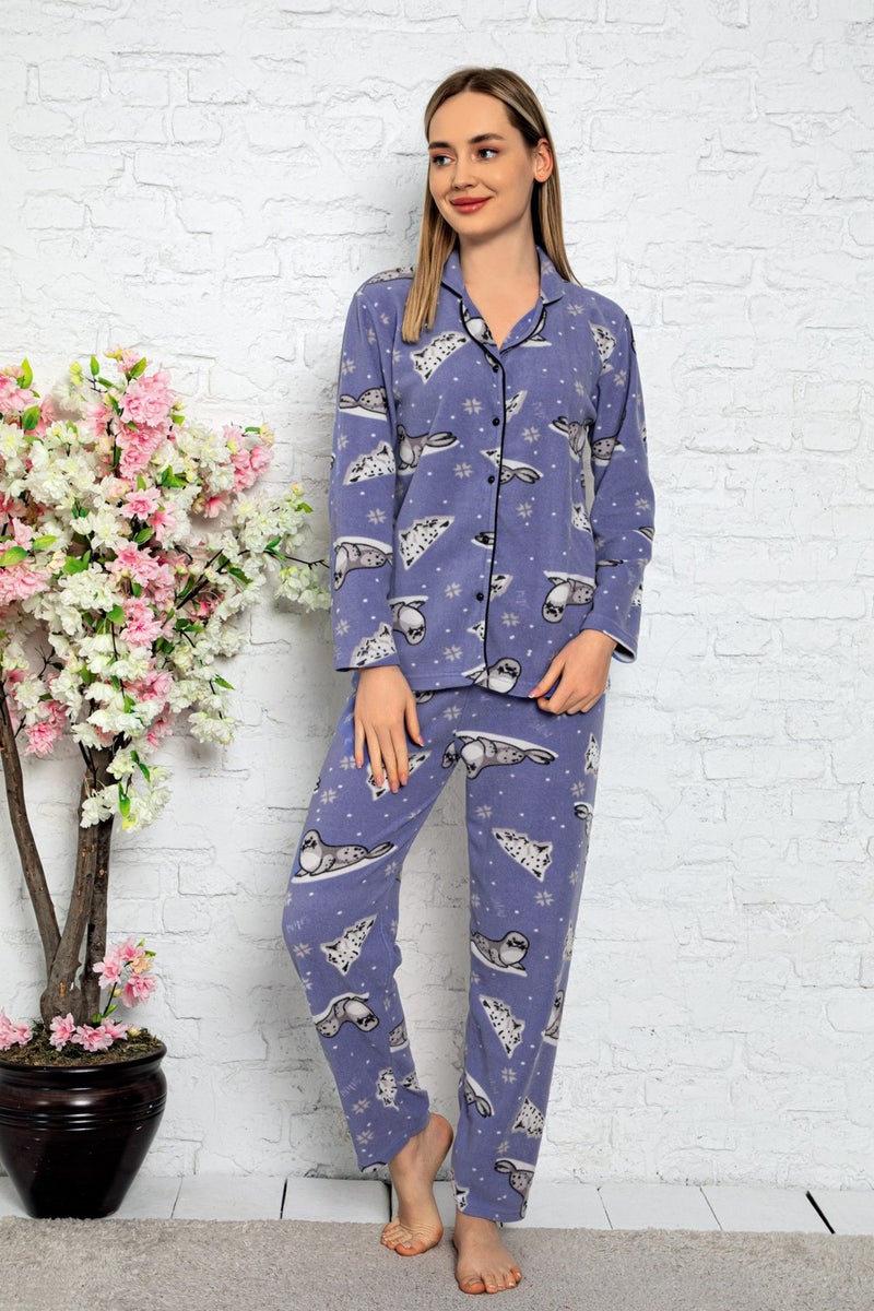 Yeşil Green Women's Winter Welsoft Plush Pearl Fleece Button Pajama Set 'silky Texture'  - Image 1