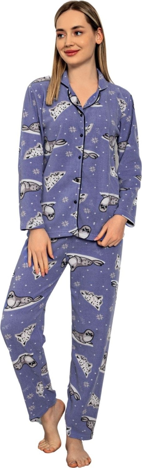Yeşil Green Women's Winter Welsoft Plush Pearl Fleece Button Pajama Set 'silky Texture'  - Image 4