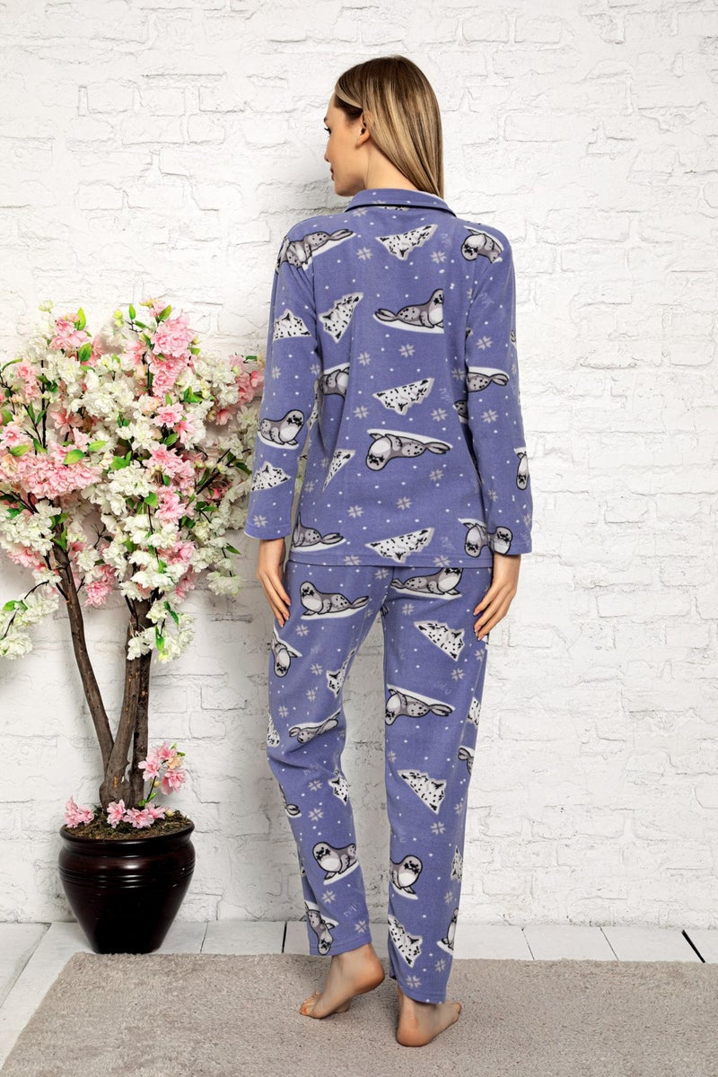Yeşil Green Women's Winter Welsoft Plush Pearl Fleece Button Pajama Set 'silky Texture'  - Image 3