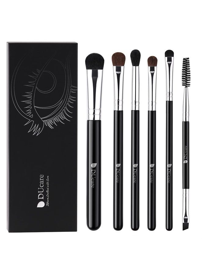DUcare Eyeshadow Brush Set 6pcs Premium Eye Makeup Brushes Professional Eyeshadow Brushes with Double-Ended Angled Eyebrow Brush,Concealer, Blending, Eyeliner (Black) - Image 1