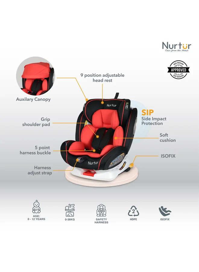 نورتر Ultra Baby Kids 4in1 Car Seat 360 Rotation ISOFIX  9Level Adjustable Headrest and Canopy 0 months to 12 years Upto 36kg Official Product
