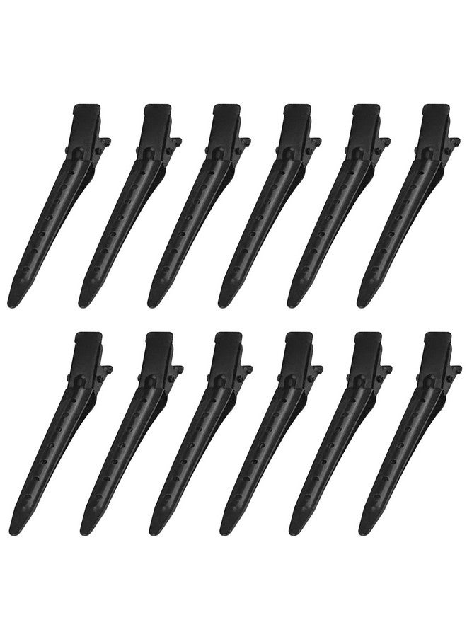LOOKSEVEN 12Pcs Duck Billed Clips 2.75 Inches Rustproof Metal Alligator Curl Clips With Holes For Hair Styling Hair Coloring Medium Black - Image 1