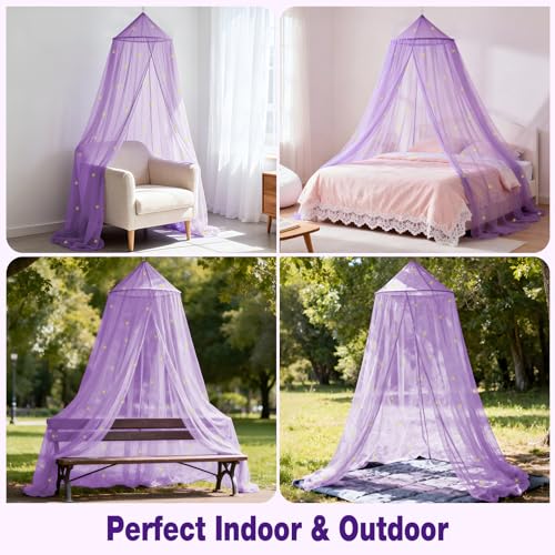 LionLively Purple Bed Canopy for Girls with Glow-in-The-Dark Stars, Princess Canopy Curtains Fits Single, Twin, Full, Queen Size Bed, Bedroom Accessories, Ceiling Tent - Image 5