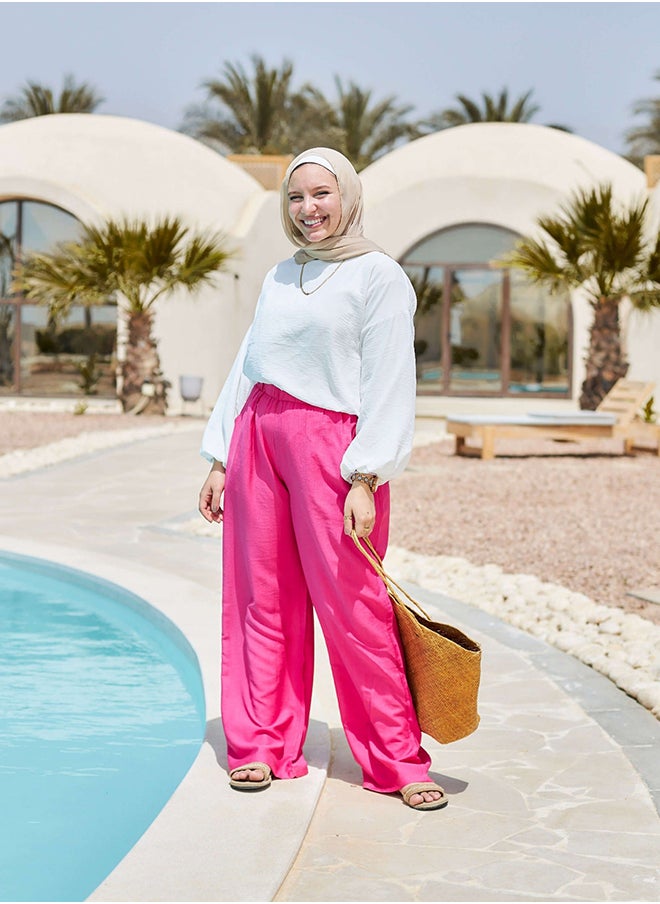 Tie Shop Wide Linen Pants Off White For Women 
