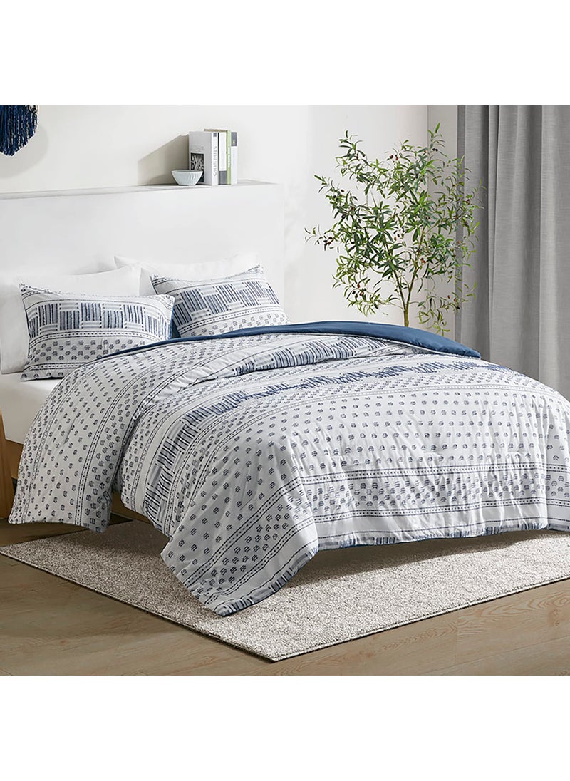 Hyde Lane Hyde Lane Modern Navy Bedding Blue FullQueen Farmhouse Comforter Set Cotton Top with Boho Style Clipped Jacquard Stripes 3Pieces Including Matching Pillow Shams 90 x 90 Inches 