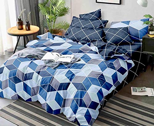TIB® Glace Cotton AC Comforter Set- 1 AC Quilt, 1 Bedsheet with 2 Pillow Covers (4 Piece Set), Blue