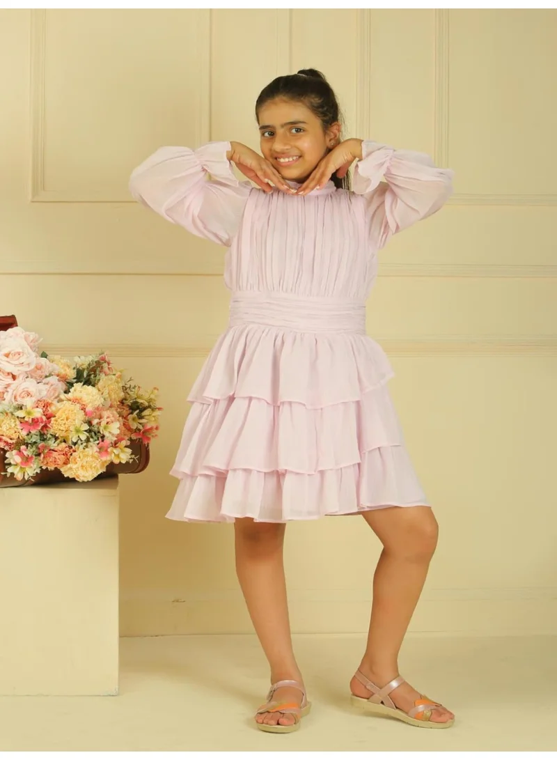 Luxe & Hardy فستان بناتي مطبوع بنقشة بنفسجية فاتحة