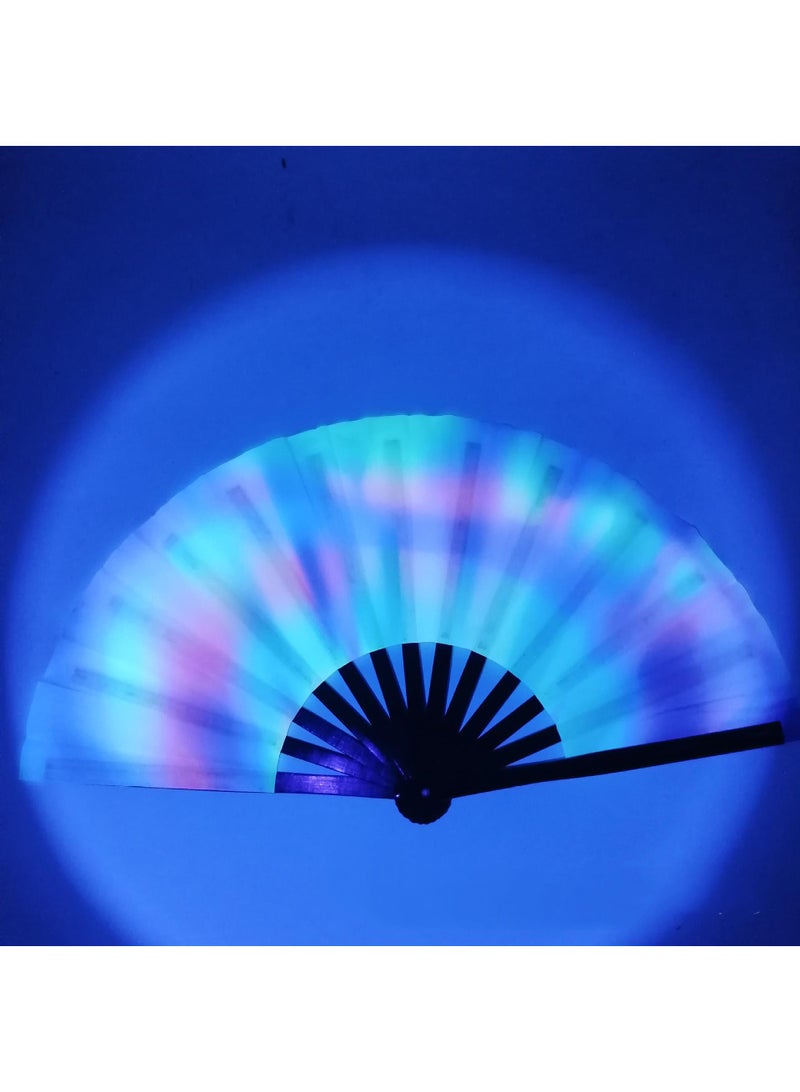 general Bamboo Bone Folding Fan UV Glow Rave Foldable Chinese Vintage Bamboo Silk Fans for Party Wedding Dancing Decoration Gift Performance Baby Shower - Image 1