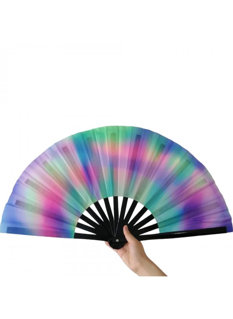 general Bamboo Bone Folding Fan UV Glow Rave Foldable Chinese Vintage Bamboo Silk Fans for Party Wedding Dancing Decoration Gift Performance Baby Shower - Image 2