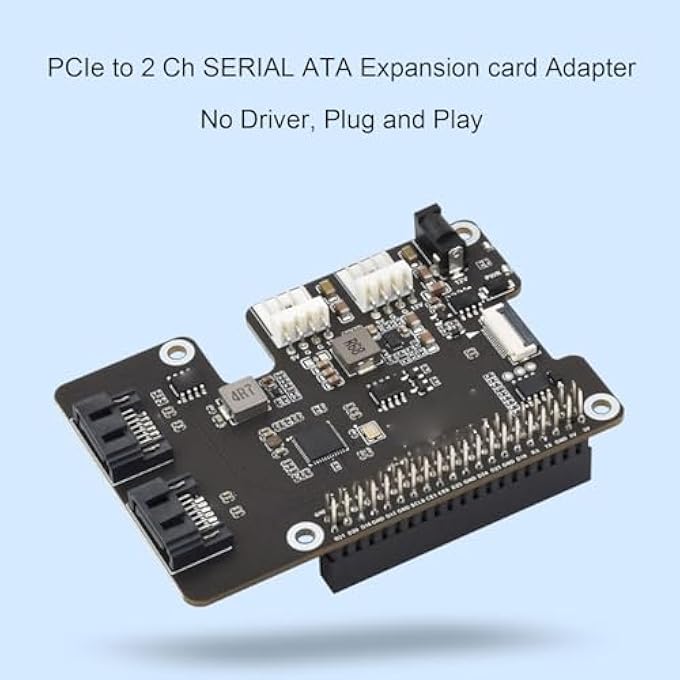 rayihni PCIE TO 2CH SERIAL ATA ADAPTER, REPLACEMENT FOR PI 5 WITH DUAL LED INDICATORS AND EEPROM, SUPPORT SERIAL ATA 3.0 HDD AND PCIE HAT+ STANDARD - Image 2