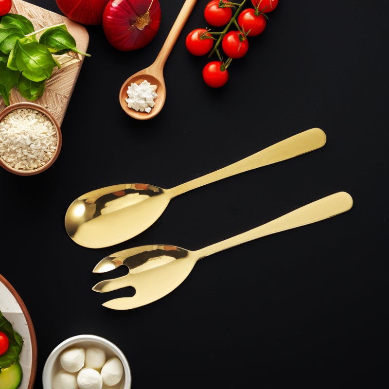 2pcs Stainless Steel Salad Serving Set Salad Fork and Spoon Salad Fork Salad Mixing Dinner Spoon Kitchen Cooking Utensil for Food - Image 3