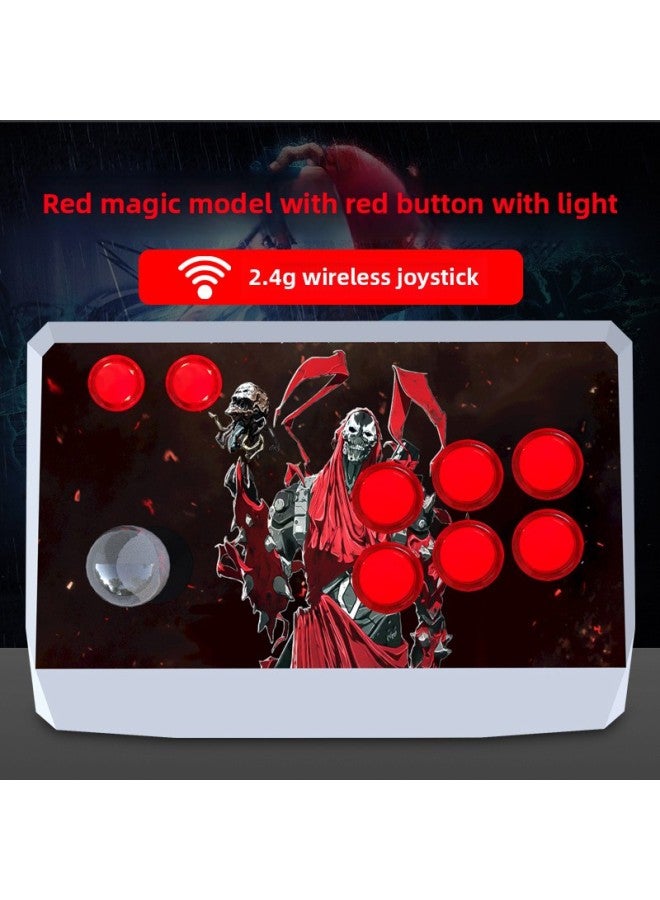 Wireless Arcade Rocker Computer Mobile Phone Tablet Fighting Three And Rocker Boxing Emperor 97 Home Game Console-Product Color:Red Devils-Red Button With Light  - Image 1