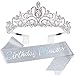 Velscrun Princess Crown Happy Birthday Tiara Girl Sash for Women Cake Popper Birthday Party Decorations for Women Headband Accessories - Image 3