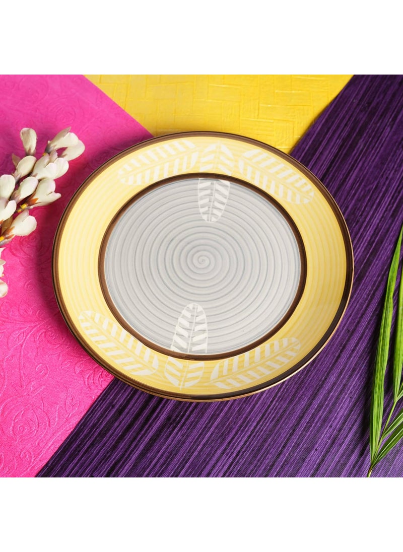 Caffeine Caffeine Ceramic Handmade Yellow Leaf Print Dinner Plates 10 inch Set of 2 Ceramic Plates for Dinner (Microwave & Dishwasher)  - Image 5