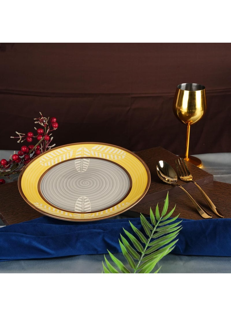 Caffeine Caffeine Ceramic Handmade Yellow Leaf Print Dinner Plates 10 inch Set of 2 Ceramic Plates for Dinner (Microwave & Dishwasher)  - Image 3