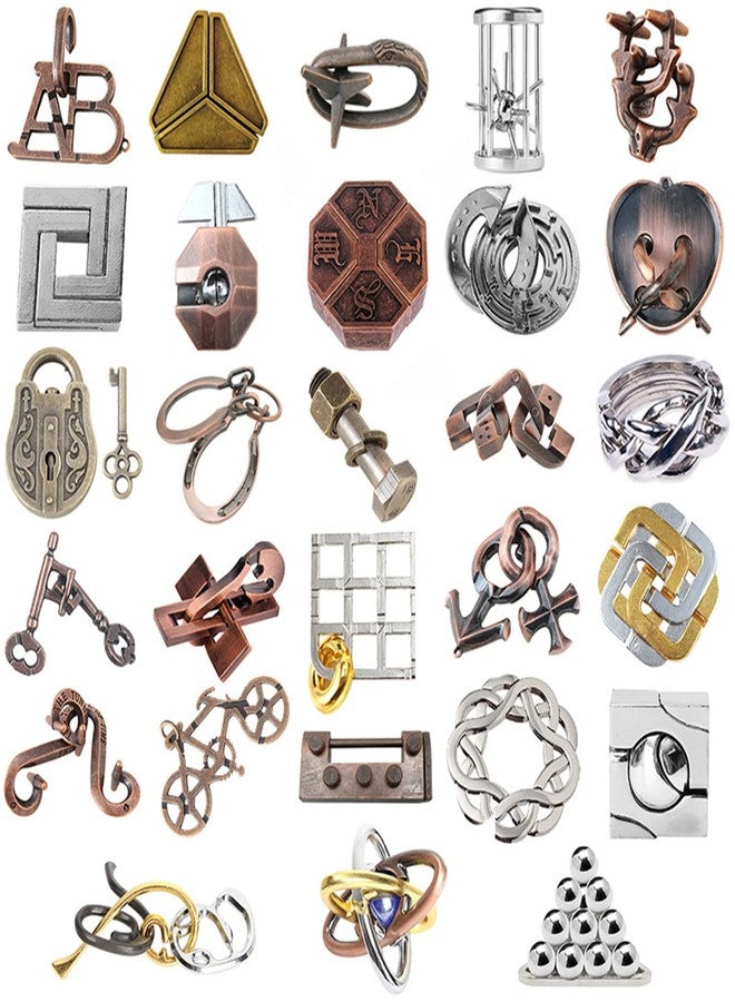 RoseFlower 28 pcs IQ Test Puzzle Metal Wire Puzzles Mind Game Educational Toys High Difficulty Brain Teaser Puzzle Toy for Kids and Adults - Explore Creativity and Problem Solving. Gift Desk Puzzles - Image 1