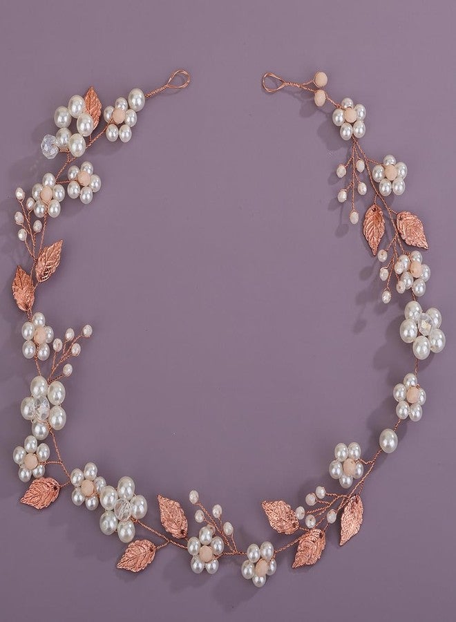 Rumtock Pearl Flower Rose Gold Hair Vine Wedding Bridal Hair Piece Women Banquet Handmade Hair Accessories (Rose Gold) - Image 2