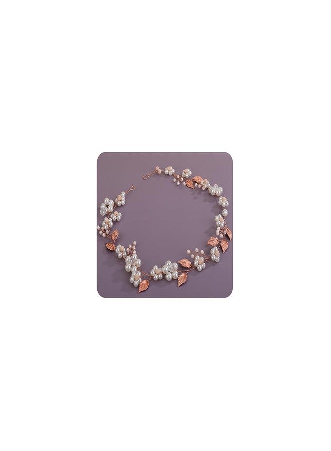 Rumtock Pearl Flower Rose Gold Hair Vine Wedding Bridal Hair Piece Women Banquet Handmade Hair Accessories (Rose Gold) - Image 1