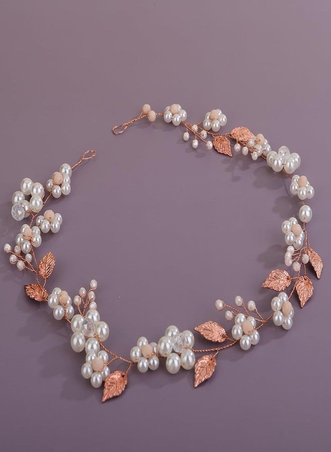 Rumtock Pearl Flower Rose Gold Hair Vine Wedding Bridal Hair Piece Women Banquet Handmade Hair Accessories (Rose Gold) - Image 3