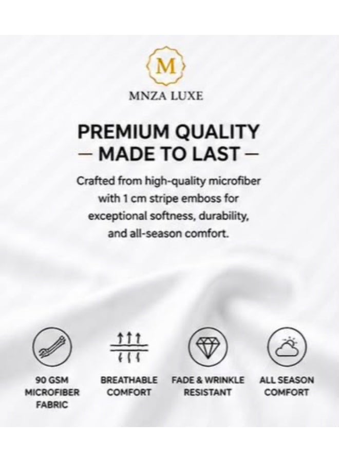 MNZA LUXE طقم ملاءة سرير مايكروفايبر مخططة بخطوط 1 سم، ملاءة سرير مطاطية واحدة + غطاءا وسادتين | فائقة النعومة، قابلة للتنفس ومقاومة للتجاعيد | أبيض - Image 5