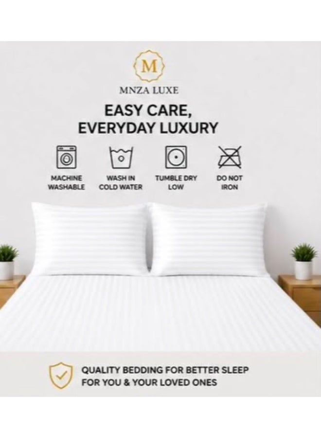 MNZA LUXE طقم ملاءة سرير مايكروفايبر مخططة بخطوط 1 سم، ملاءة سرير مطاطية واحدة + غطاءا وسادتين | فائقة النعومة، قابلة للتنفس ومقاومة للتجاعيد | أبيض - Image 3
