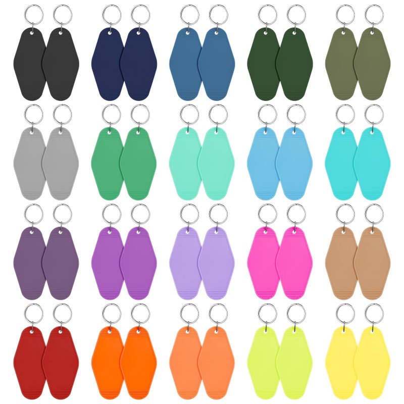 LOTMER 40 PCS Hotel Keychain Blank with Key Rings, 20 Colors Plastic Rhombus Motel Keychain, Keychain Blanks for DIY Keychains and Luggage Tag(Deep Colour) - Image 1