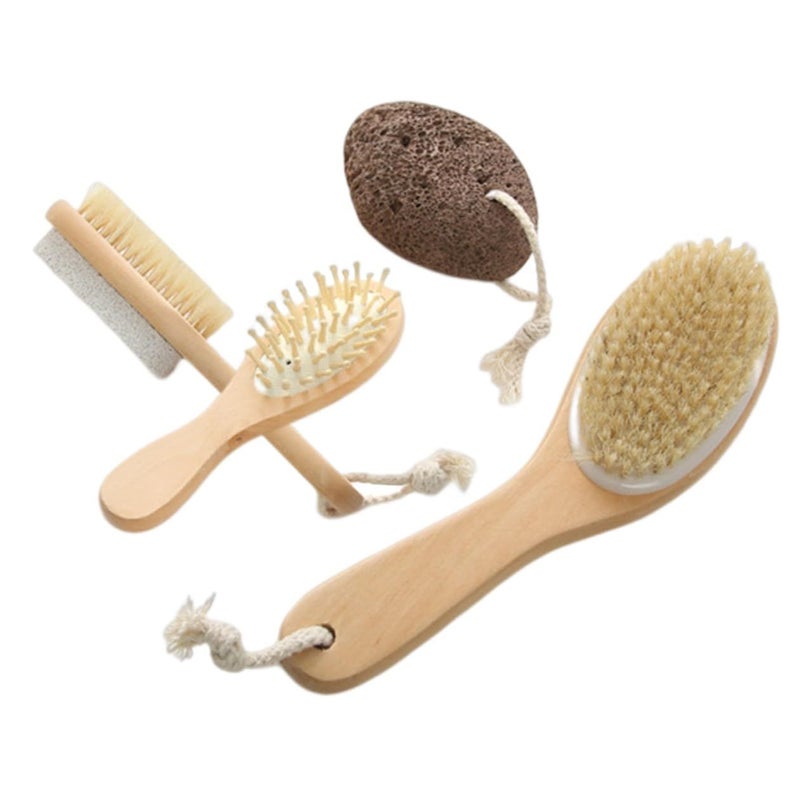 Long Handle Body Brush Set With Exfoliating Stone For Deep Skin Cleaning And Circulation - Image 2