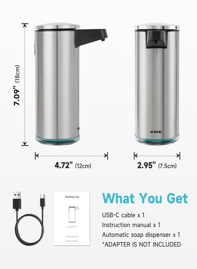 AIKE SensePro Automatic Soap Dispenser, USB-C Rechargeable, Brushed Stainless Steel, 380 ml for Liquid Soap - Image 3