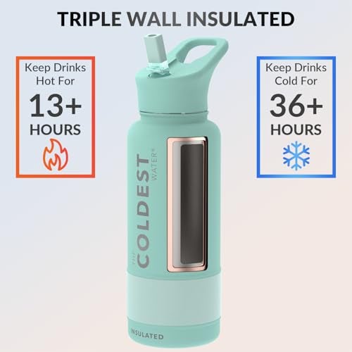 THE COLDEST WATER Coldest Insulated Water Bottle with Straw Lid - Stainless Steel Metal Insulated Bottle for Men & Women (Oceanic Green, 32 oz) - Image 2