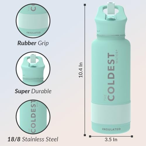 THE COLDEST WATER Coldest Insulated Water Bottle with Straw Lid - Stainless Steel Metal Insulated Bottle for Men & Women (Oceanic Green, 32 oz) - Image 4