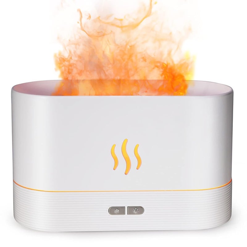 Harions 7 Color Flame Diffuser HumidifierAuto Off 180Ml Essential Oil Diffuser For HomeOfficeSpaGym with AutoOff Protection WHITE - Image 1