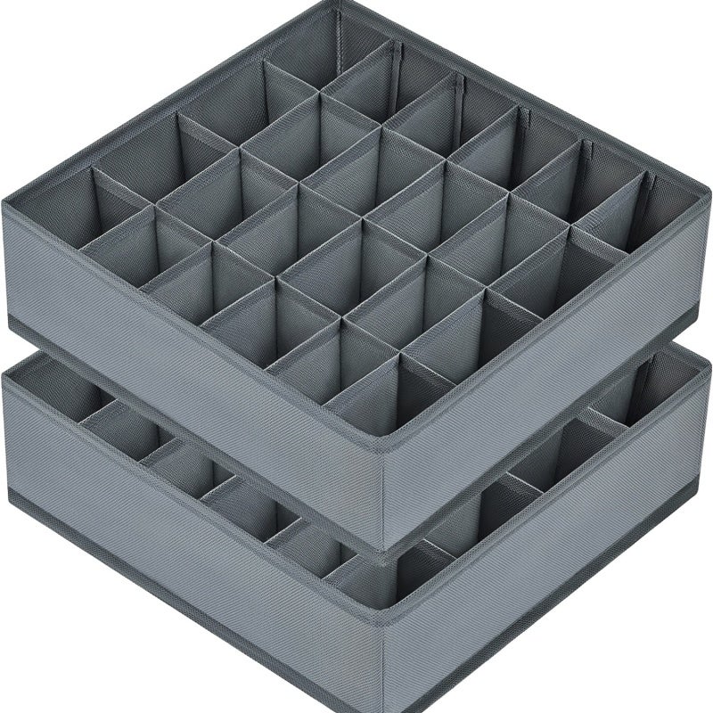 Sock Drawer Organizer: 24 Cell Gray Fabric Collapsible Underwear Organizer - Flexible 1/2 Pack Options Drawer Divider for Home Closet Dresser Drawer Storage - Image 2