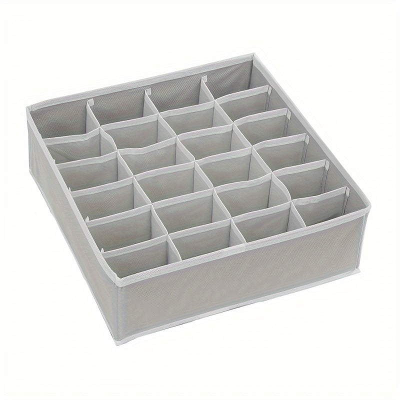 Sock Drawer Organizer: 24 Cell Gray Fabric Collapsible Underwear Organizer - Flexible 1/2 Pack Options Drawer Divider for Home Closet Dresser Drawer Storage - Image 1