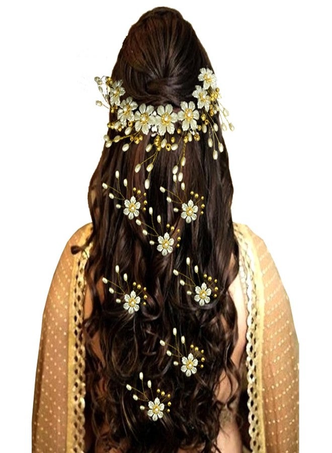 Ansh Attractive Artificial Metal Hair Pins | Gold Stone with Surrounded Flower & Pearls Clips/Juda Pins | Hair Accessories for Women & Girls (Combo Pack of 2209 & 2212) - Image 1