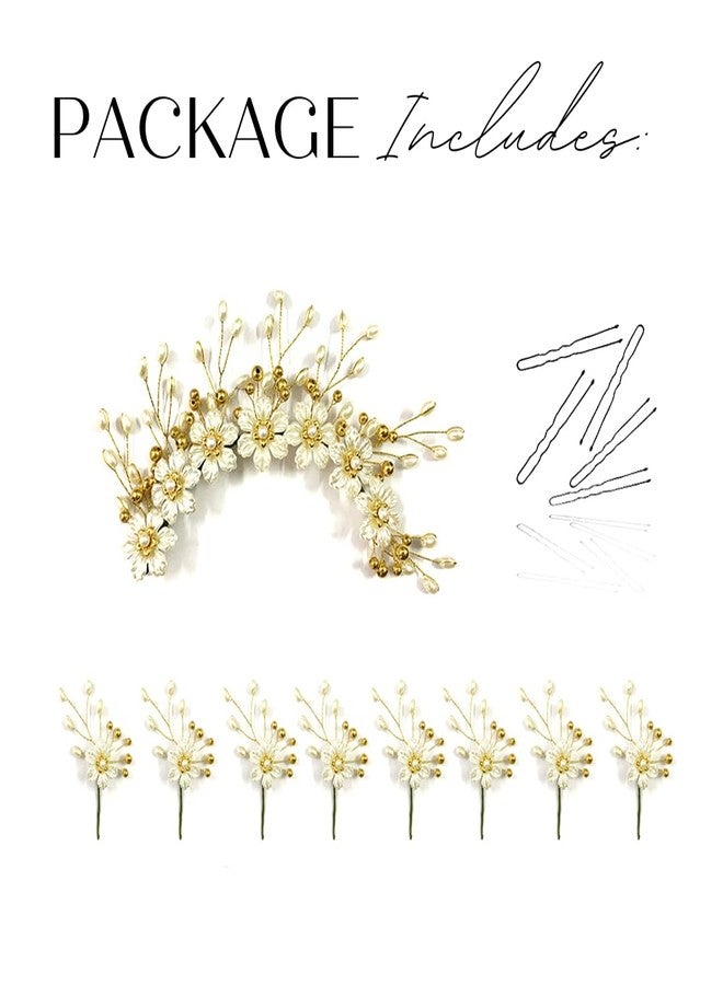 Ansh Attractive Artificial Metal Hair Pins | Gold Stone with Surrounded Flower & Pearls Clips/Juda Pins | Hair Accessories for Women & Girls (Combo Pack of 2209 & 2212) - Image 5