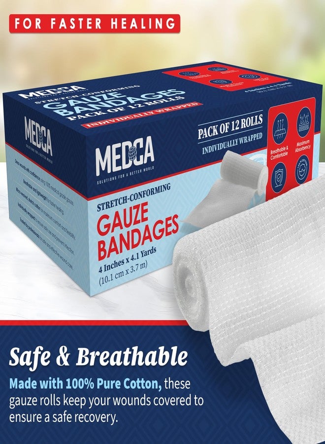 MEDca Gauze Bandage Rolls - (12 Pack) 4 in x 4.1 Yards Per Roll of Medical Grade Gauze Bandage and Stretch Bandage Wrapping for Dressing All Types of Wounds and First Aid Kit by MEDca, (4-Inch, 12 Pcs) - Image 2