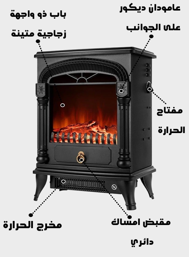 كادي ون دفاية و مدفأة كهربائية على شكل موقد حطب بلهب ديكور 3D لون أسود 2000 واط, دفاية داخلية مزودة بنظام حماية من ارتفاع درجة الحرارة و مقبض تعديل الحرارة - Image 4