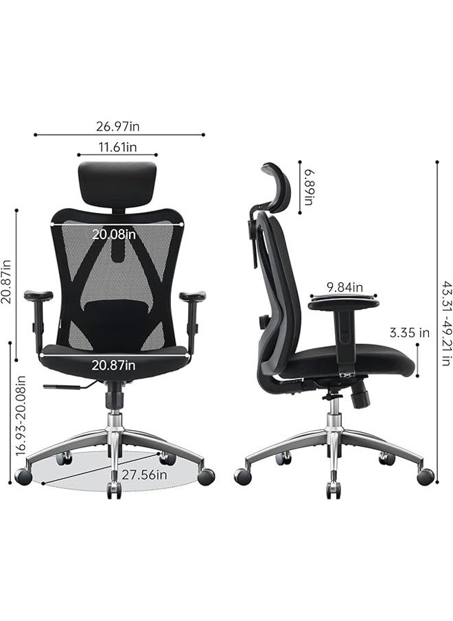 SIHOO - SIHOO M18 Gaming Ergonomic Office,Big and Tall Office Chair, 2D Headrest with Adjustable Armrest Lumbar Support and Wheels Swivel Tilt Function,Computer desk Chair (Black) - Image 1