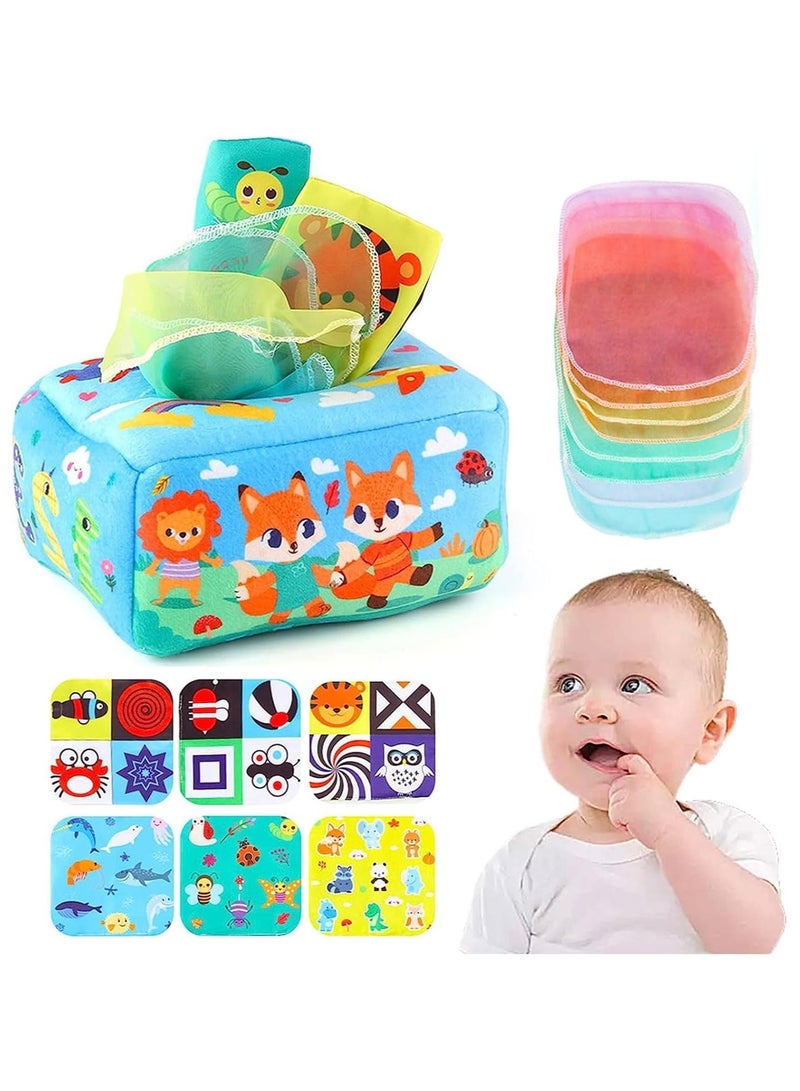 Soofam Baby Tissue Box Toy, Soft Crinkle Toy For Babies 6-12 Months, Montessori Sensory Toys, Soft Tissue Box Toy Set, Educational Preschool Learning Toys For Infants Newborn Toddlers (Multicolour) - Image 1