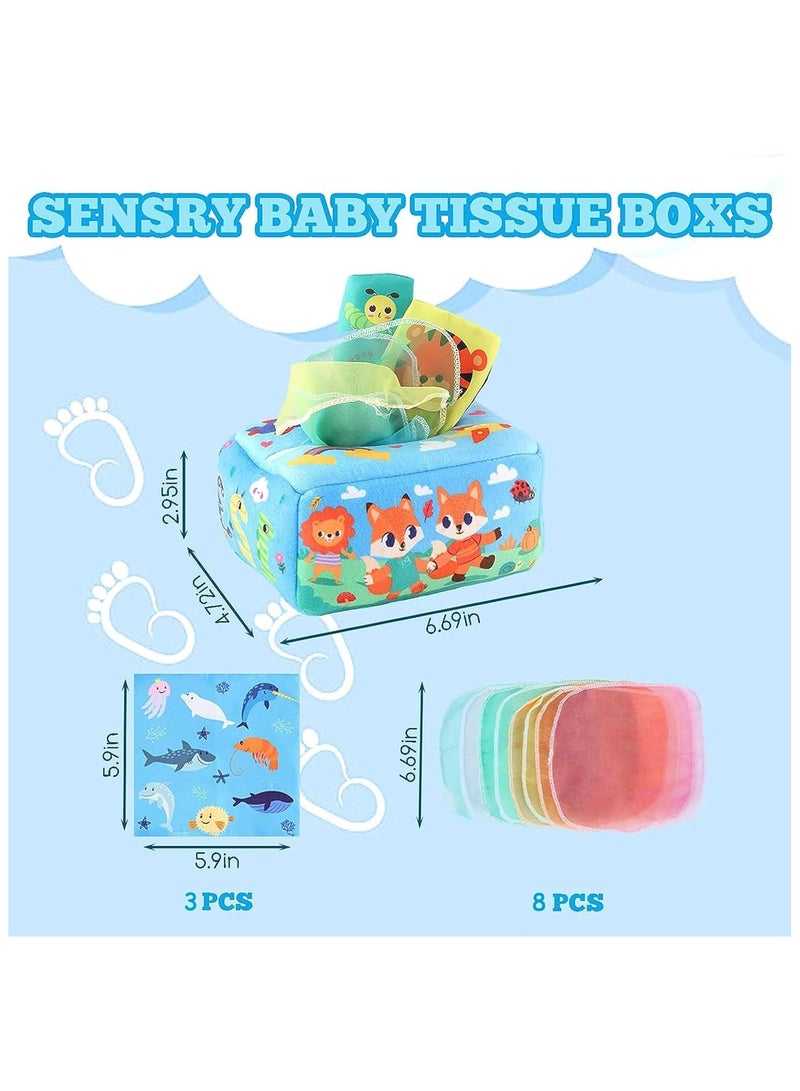Soofam Baby Tissue Box Toy, Soft Crinkle Toy For Babies 6-12 Months, Montessori Sensory Toys, Soft Tissue Box Toy Set, Educational Preschool Learning Toys For Infants Newborn Toddlers (Multicolour) - Image 2
